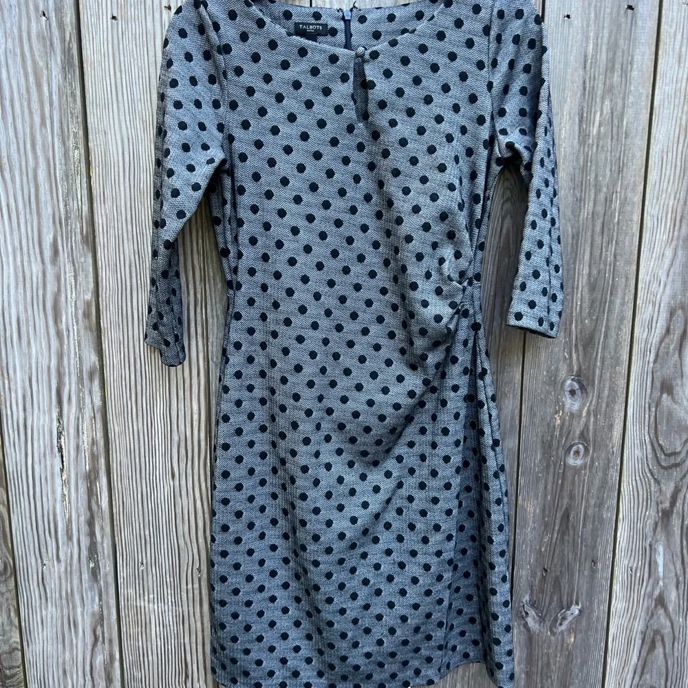 TALBOTS Black and Gray Polka Dot Dress Women’s Small Petite